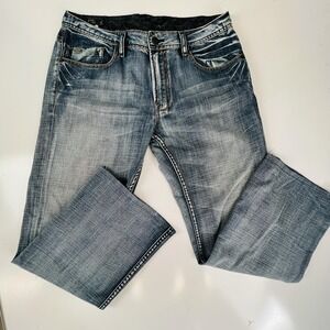 Buffalo David Bitton Jeans Mens 34x32 Blue GAME Bootcut Distressed Denim